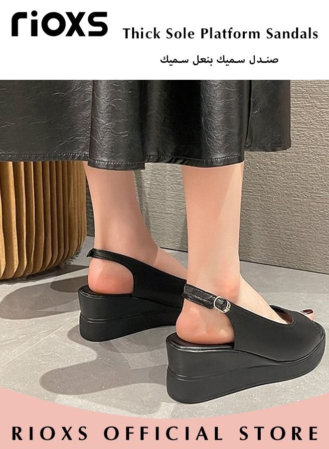 Women's Fashion Casual Wedge Sandals Non-Slip Platform Thick Sole Sandals Open Round Toe Ankle Strap Sandals Dress Shoes