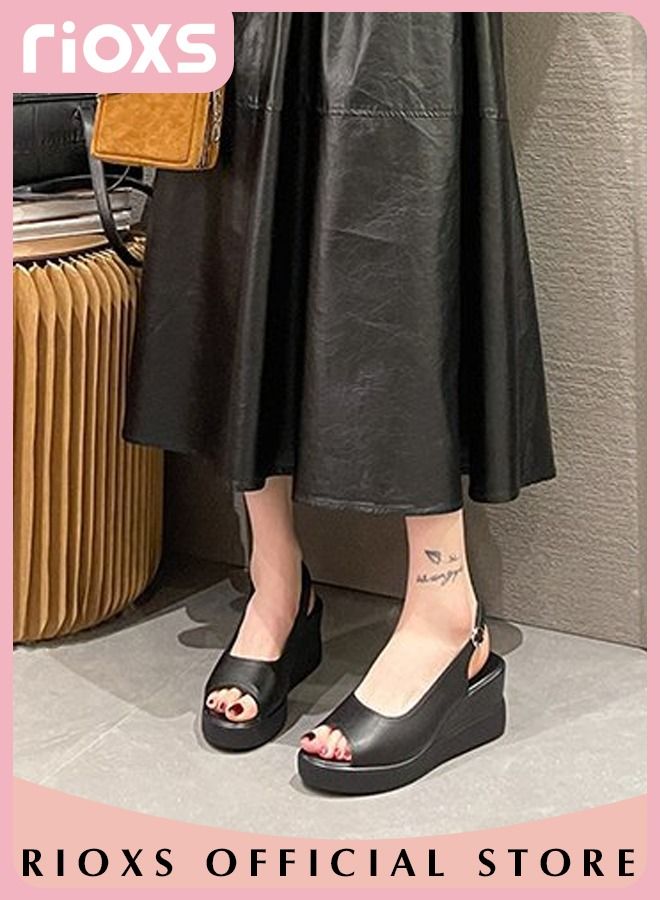 Women's Fashion Casual Wedge Sandals Non-Slip Platform Thick Sole Sandals Open Round Toe Ankle Strap Sandals Dress Shoes