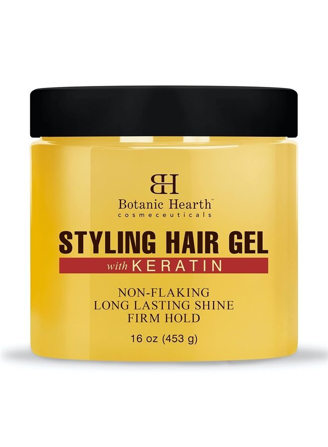 Hair Gel - with Keratin Protein - Styling Gel for Curly, Frizzy, Straight, Wavy & Fine Hair - Flake Free, Strong Hold and Shine - For All Hair Types - Men & Women - Made in USA - 16 oz