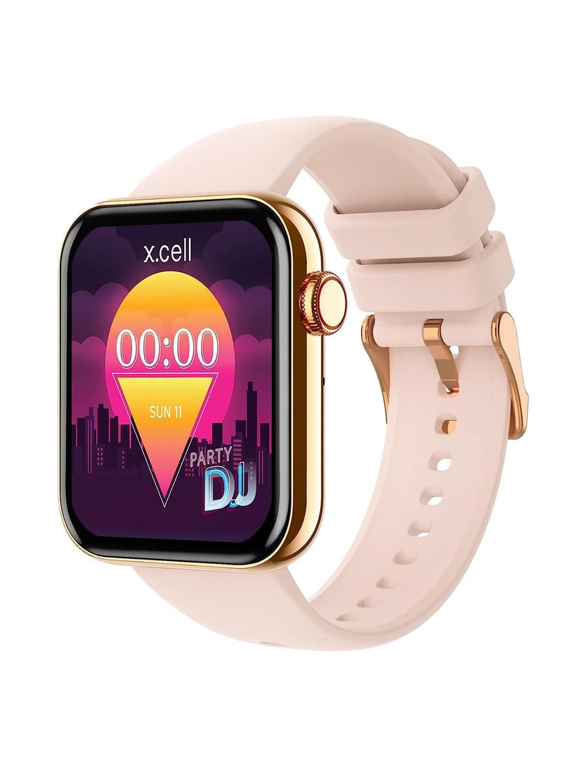 Xcell G6 Music Smart watch,Arabic Interface, Heart Rate,Blood Pressure,Oxygen Level Monitoring, Receive & Make Calls,Water Resistance: IP67, 1 Week Battery life, Compatibility:IOS/Android-Rose Gold