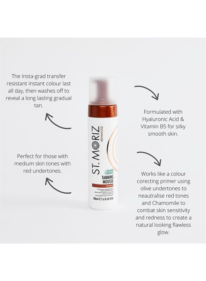 St Moriz Advanced Colour Correcting Tanning Mousse with Hyaluronic Acid & Vitamin B5, Fast Drying Vegan Fake Tan, Medium (200ml)