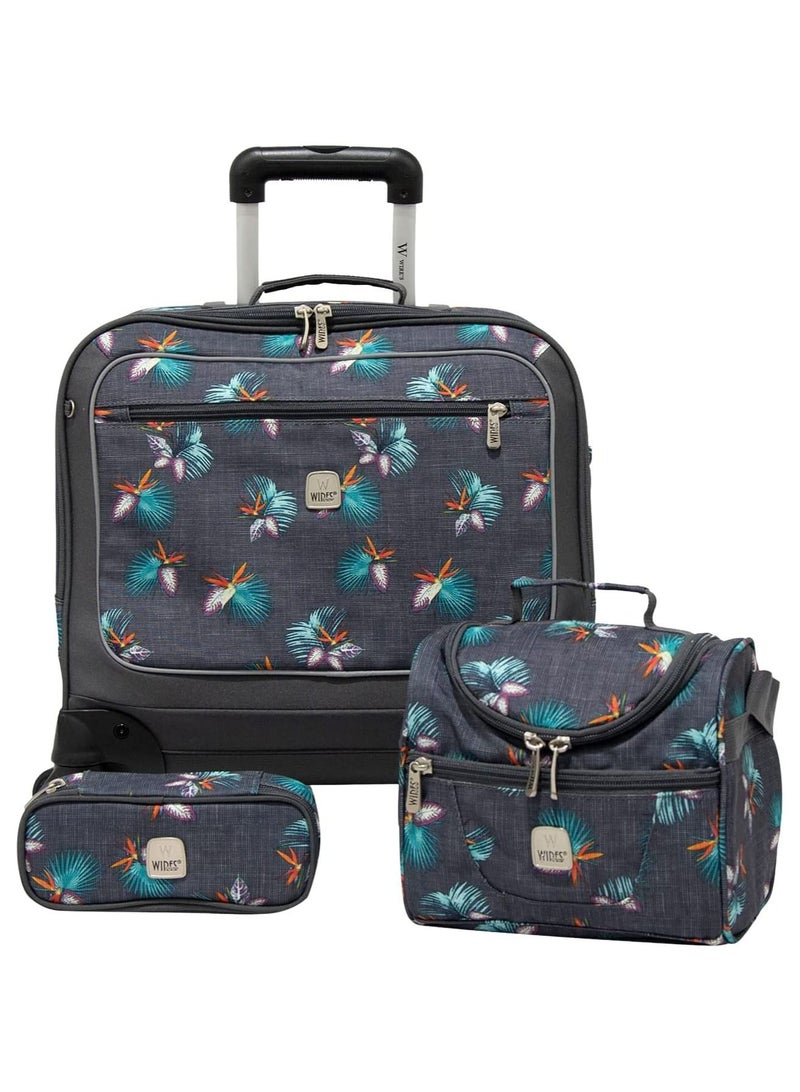 4 Wheeled Kids Trolley School Bag with Lunch Bag and Pencil Case