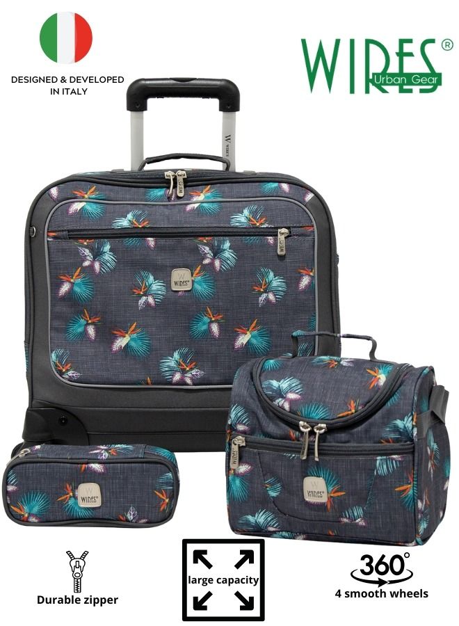 4 Wheeled Kids Trolley School Bag with Lunch Bag and Pencil Case