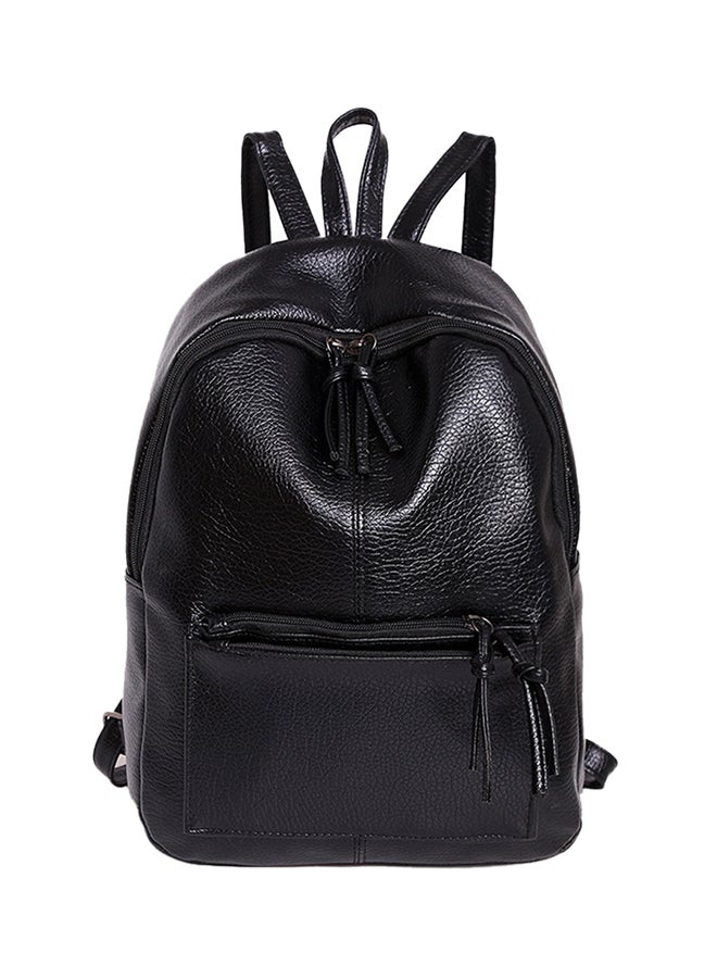 Leather Zipper Closure Backpack Black