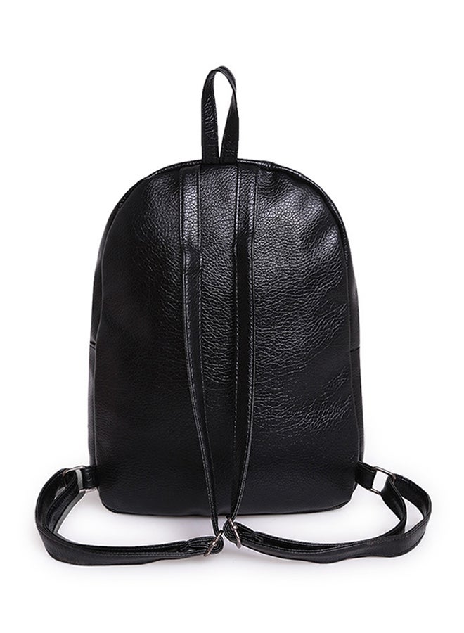 Leather Zipper Closure Backpack Black