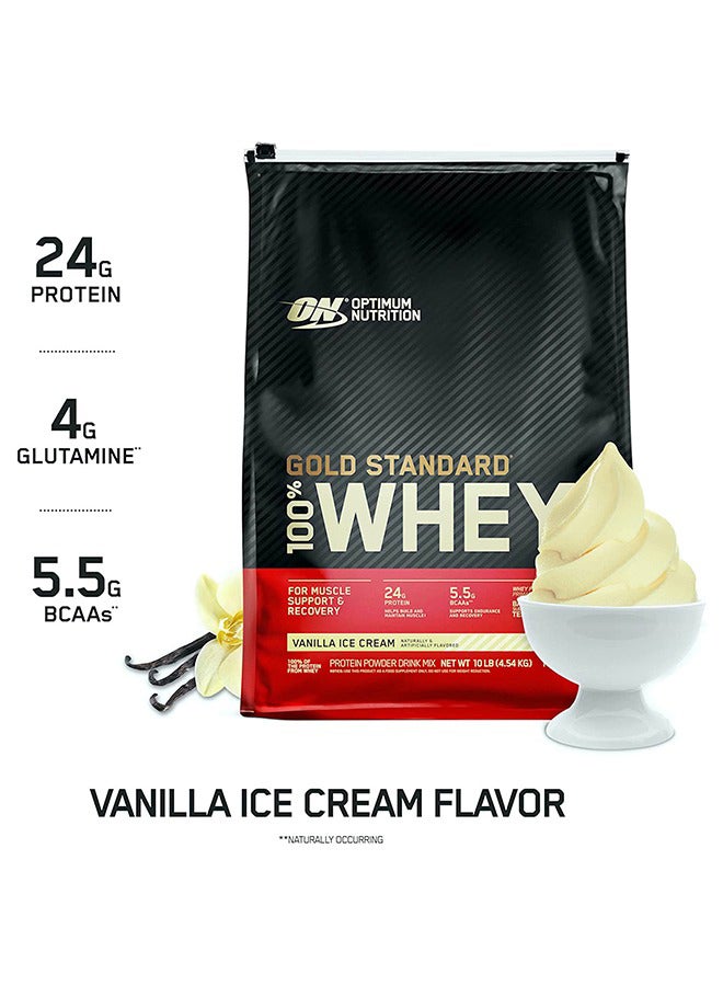 Gold Standard 100% Whey Protein Powder Primary Source Isolate, 24 Grams of Protein for Muscle Support and Recovery - Vanilla Ice Cream, 10 Lbs, 146 Servings (4.53 KG)