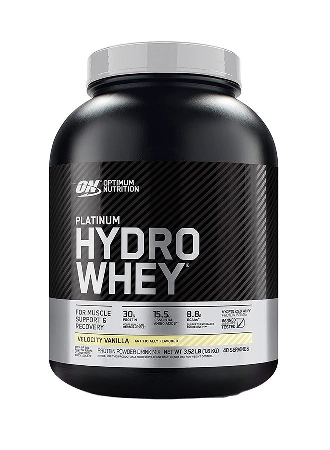 Platinum Hydrowhey Protein Powder, 30 Grams of Protein for Muscle Support & Recovery, 100% Hydrolyzed Whey Protein Isolate Powder - Velocity Vanilla, 3.52 Lbs , 40 Servings (1.6 KG)