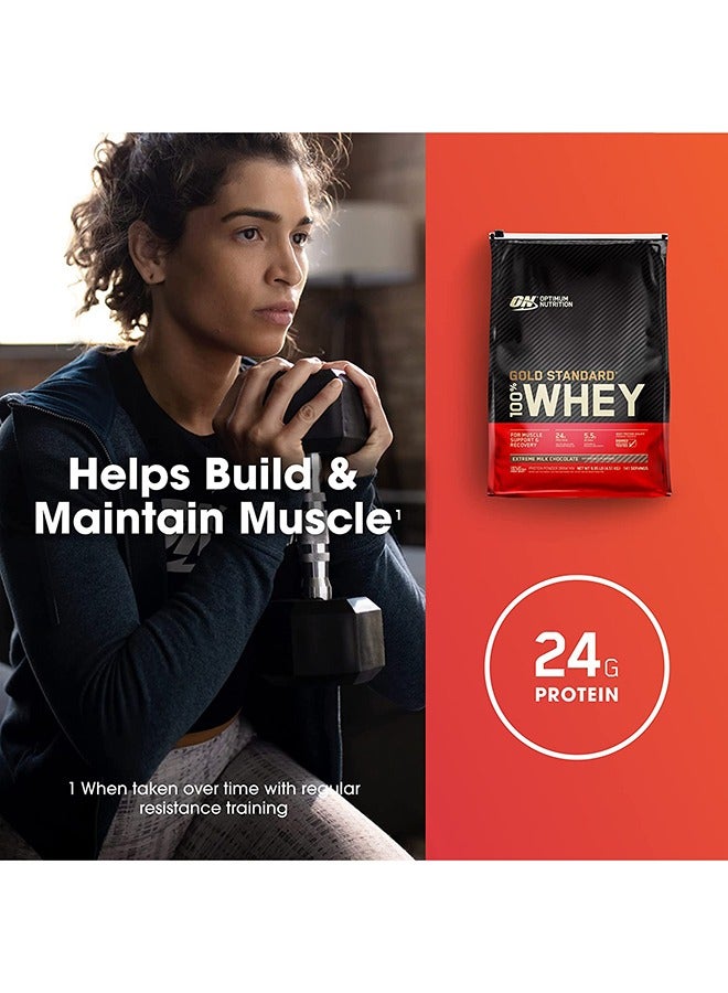Gold Standard 100% Whey Protein Powder Primary Source Isolate, 24 Grams of Protein for Muscle Support and Recovery - Extreme Milk Chocolate, 10 Lbs, 141 Servings (4.51 KG)