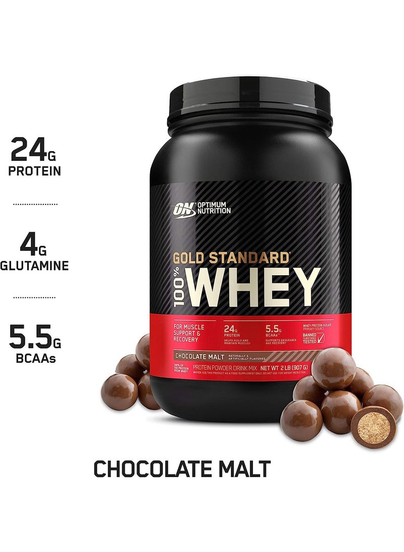 Gold Standard 100% Whey Protein Powder Primary Source Isolate, 24 Grams of Protein for Muscle Support and Recovery - Chocolate Malt , 2 Lbs, 29 Servings (907 Grams)