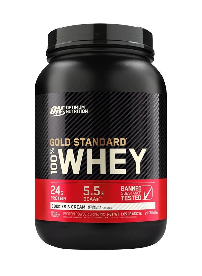 Gold Standard 100% Whey Protein Powder Primary Source Isolate, 24 Grams of Protein for Muscle Support and Recovery - Cookies & Cream, 1.85 Lbs, 27 Servings (837 Grams)
