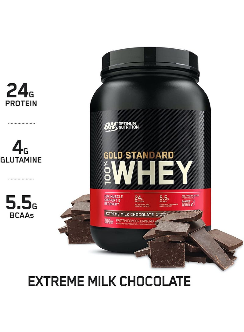 Gold Standard 100% Whey Protein Powder Primary Source Isolate, 24 Grams of Protein for Muscle Support and Recovery - Extreme Milk Chocolate, 2 Lbs, 28 Servings (907 Grams)