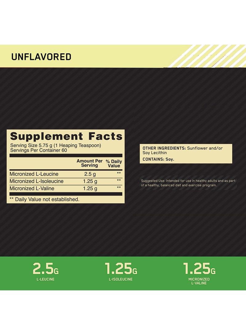 Instantized BCAA Powder, Unflavored,  Branched Chain Essential Amino Acids Powder, 345 Grams, 60 Servings