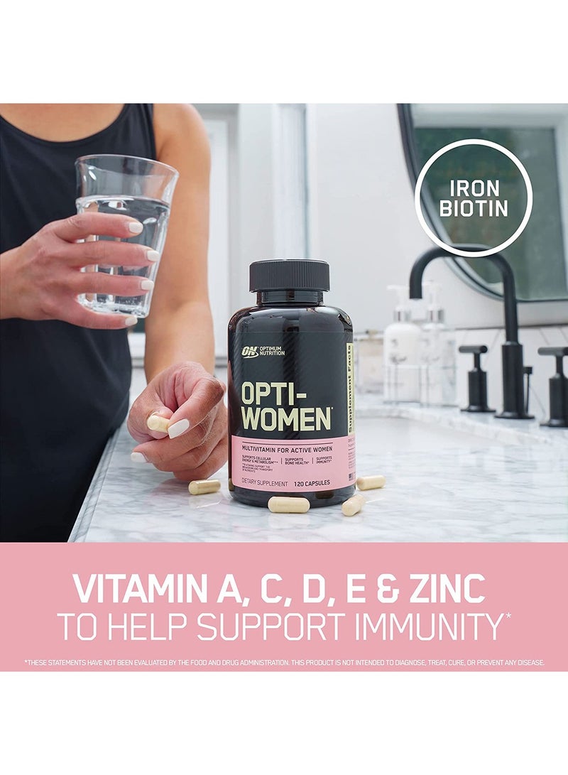 Opti-Women, Vitamin C, Zinc and D for Immune Support Women's Daily Multivitamin Supplement Capsules with 23 Vitamins & Minerals/ 600 Mcgs Folic Acid/ 18 Mgs Iron - 120 Capsules