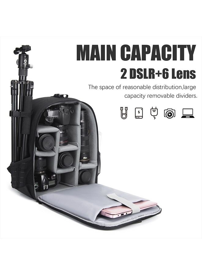 Camera Backpack Bag Professional for DSLR/SLR Mirrorless Camera Waterproof, Camera Case Compatible for Sony Canon Nikon Camera and Lens Tripod Accessories (Large, 5.0 Black)