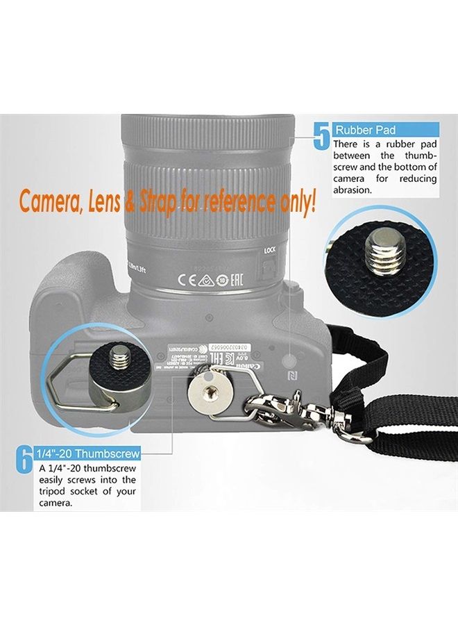 Silver Stainless Steel D Ring Screw D Shaped Mounting Screw for Camera Strap Quick Release Rapid Shoulder Neck Sling Strap Belt for Camera DSLR SLR