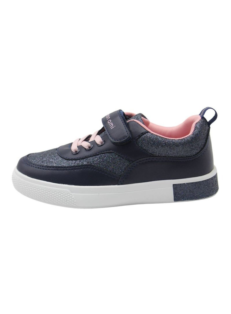 Girls’ Casual Sneakers – Lightweight Glitter Lace-Up Shoes with Hook & Loop Strap, Cushioned Sole, and Breathable Design for School and Everyday Play