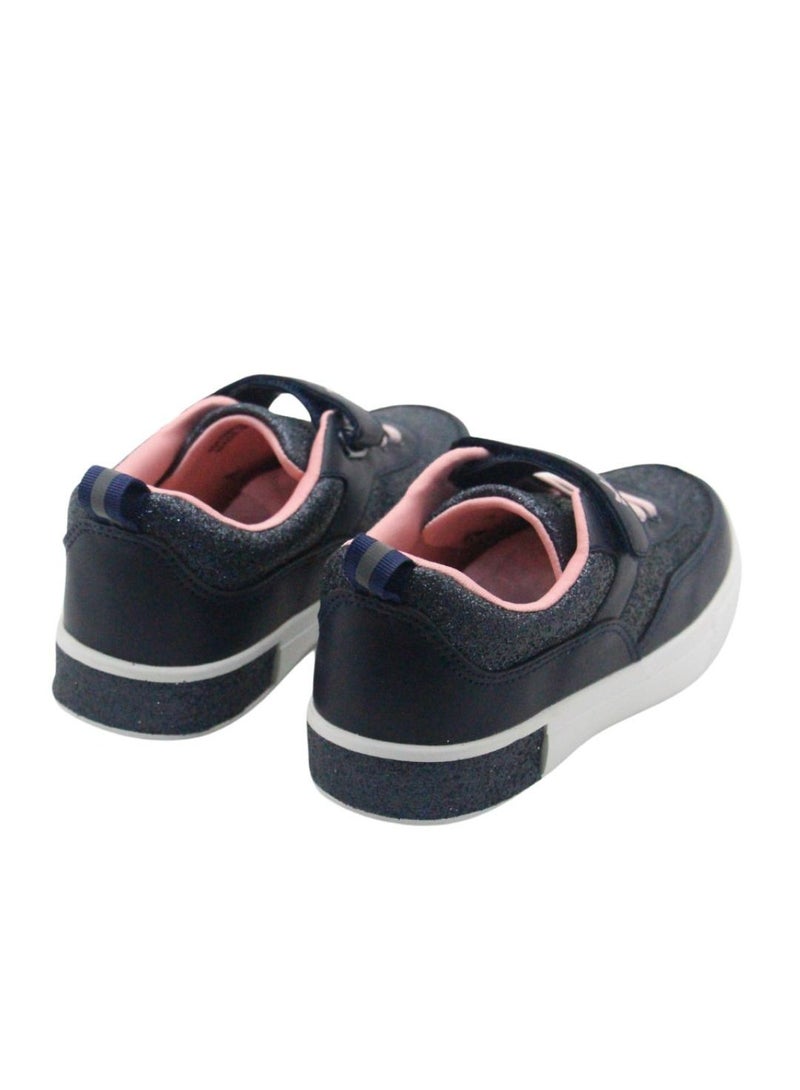 Girls’ Casual Sneakers – Lightweight Glitter Lace-Up Shoes with Hook & Loop Strap, Cushioned Sole, and Breathable Design for School and Everyday Play