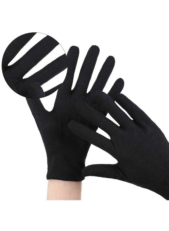 60 Pieces Glove Soft Stretchy Working Glove Costume Reusable Large Mitten for Inspection Photo Jewelry Silver Coin Archive Serving Costume, Cotton Gloves for Women Men Eczema Moisturizing Spa (Black)