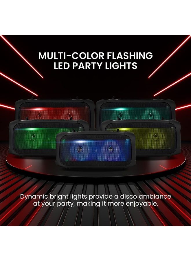 Wireless Portable Bluetooth Boombox Speaker - 120W Rechargeable Boom Box Speaker Portable Barrel Loud Stereo System - Flashing LED, FM Radio/Aux/MP3/USB Flash Drive/Micro SD, & 1/4 in PPHP42B,Bla