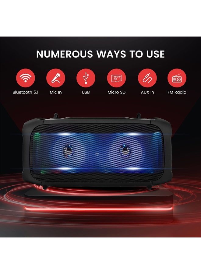 Wireless Portable Bluetooth Boombox Speaker - 120W Rechargeable Boom Box Speaker Portable Barrel Loud Stereo System - Flashing LED, FM Radio/Aux/MP3/USB Flash Drive/Micro SD, & 1/4 in PPHP42B,Bla