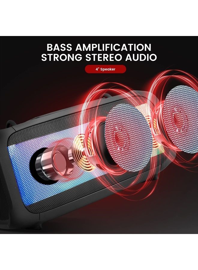 Wireless Portable Bluetooth Boombox Speaker - 120W Rechargeable Boom Box Speaker Portable Barrel Loud Stereo System - Flashing LED, FM Radio/Aux/MP3/USB Flash Drive/Micro SD, & 1/4 in PPHP42B,Bla