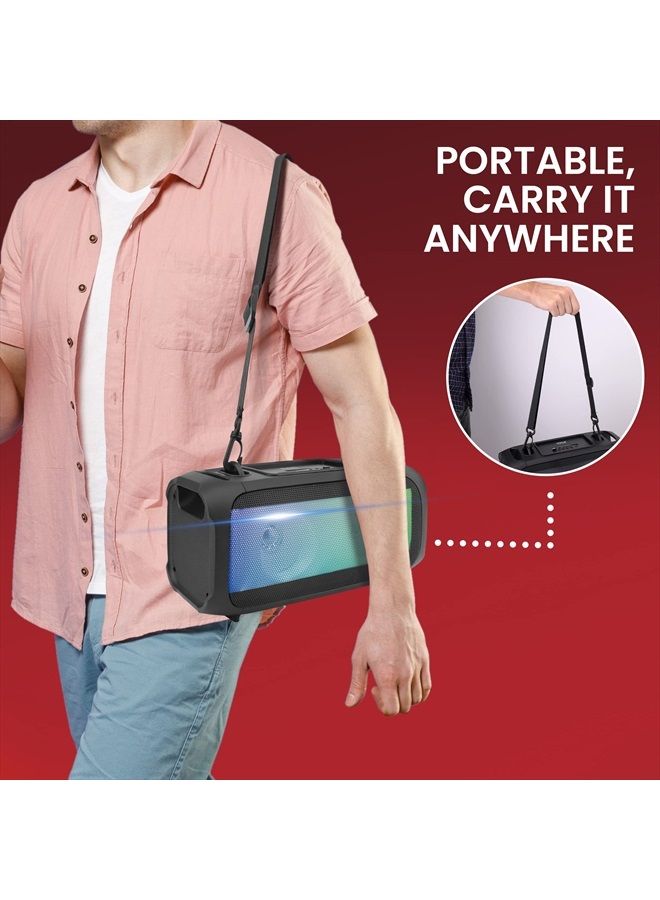 Wireless Portable Bluetooth Boombox Speaker - 120W Rechargeable Boom Box Speaker Portable Barrel Loud Stereo System - Flashing LED, FM Radio/Aux/MP3/USB Flash Drive/Micro SD, & 1/4 in PPHP42B,Bla