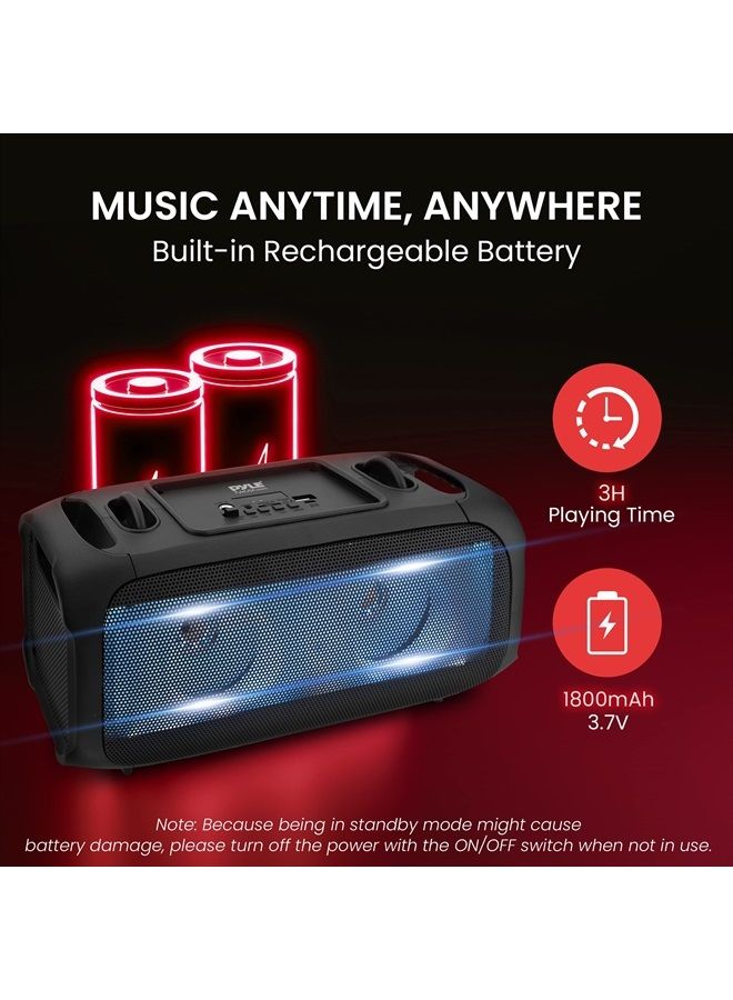 Wireless Portable Bluetooth Boombox Speaker - 120W Rechargeable Boom Box Speaker Portable Barrel Loud Stereo System - Flashing LED, FM Radio/Aux/MP3/USB Flash Drive/Micro SD, & 1/4 in PPHP42B,Bla
