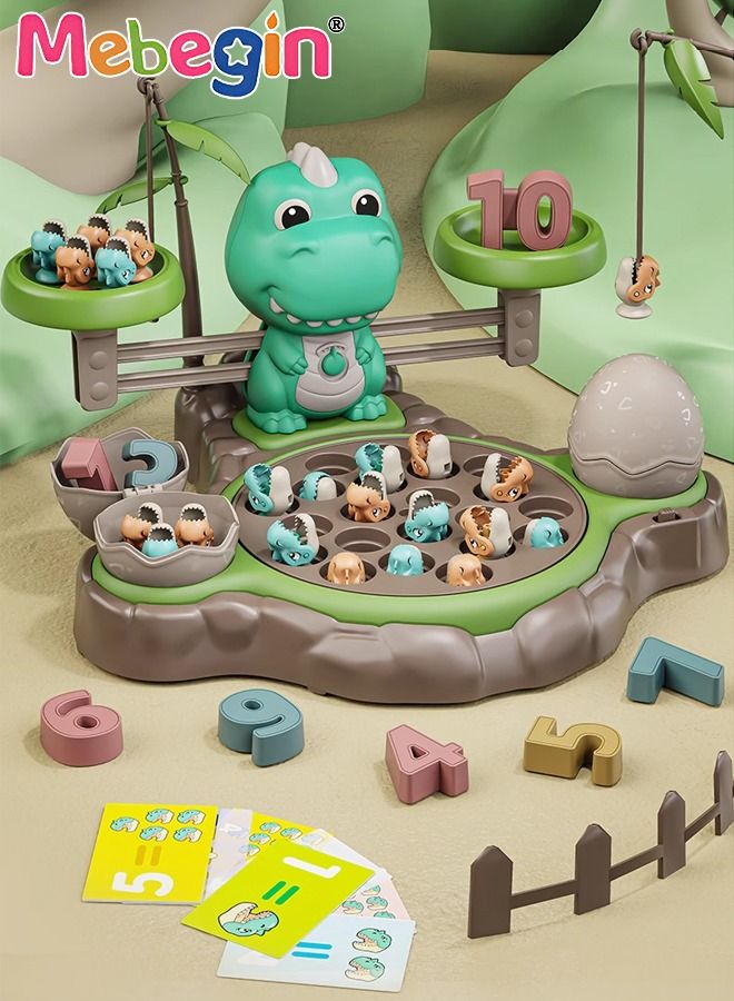 Magnetic Dinosaur Fishing Game Set with 21 Dinosaurs, 2 Fishing Rods and 2 Dinosaur Eggs, Dinosaur Shape Educational Board Game, Electric Magnetic Fishing Toy with Music, Montessori Educational Learning Toys, 2 AA Batteries Required(Not Included)