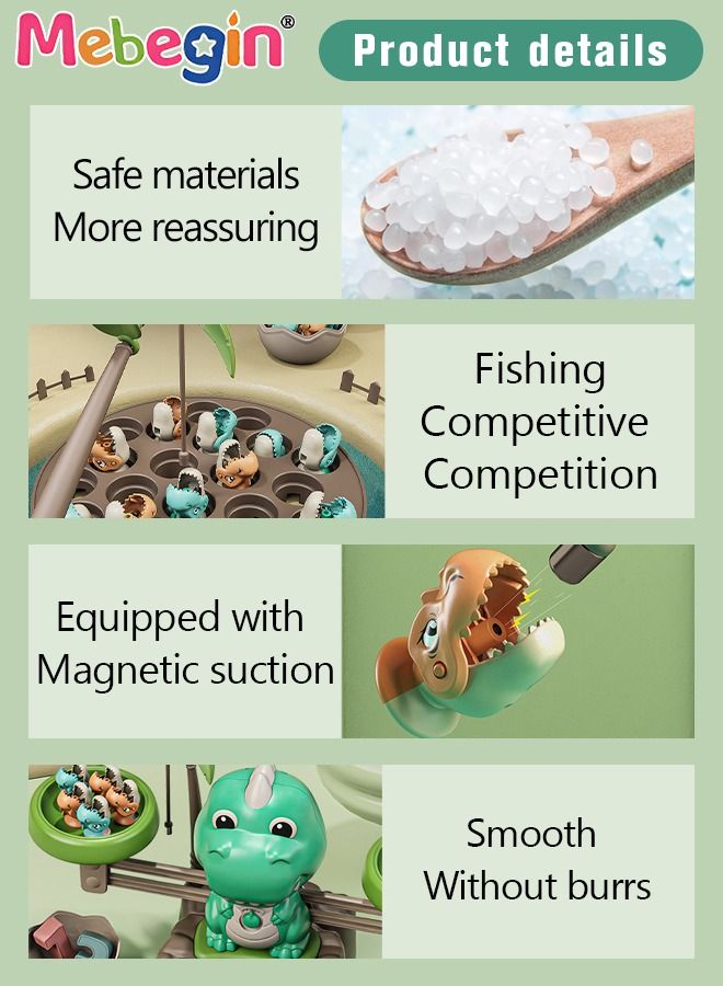 Magnetic Dinosaur Fishing Game Set with 21 Dinosaurs, 2 Fishing Rods and 2 Dinosaur Eggs, Dinosaur Shape Educational Board Game, Electric Magnetic Fishing Toy with Music, Montessori Educational Learning Toys, 2 AA Batteries Required(Not Included)