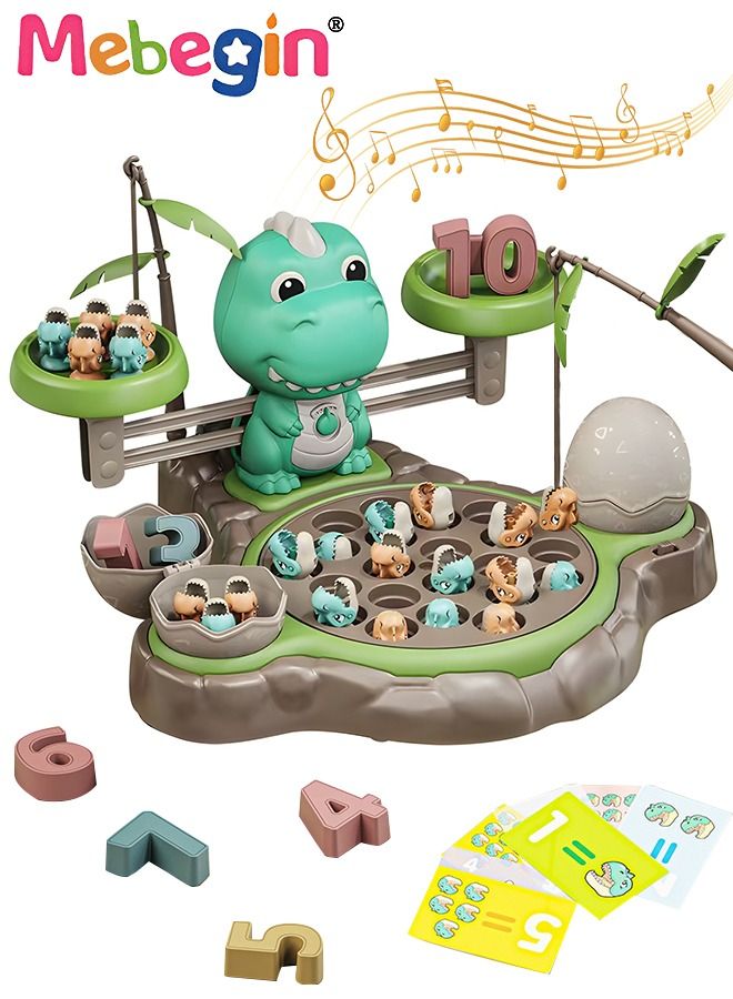 Magnetic Dinosaur Fishing Game Set with 21 Dinosaurs, 2 Fishing Rods and 2 Dinosaur Eggs, Dinosaur Shape Educational Board Game, Electric Magnetic Fishing Toy with Music, Montessori Educational Learning Toys, 2 AA Batteries Required(Not Included)