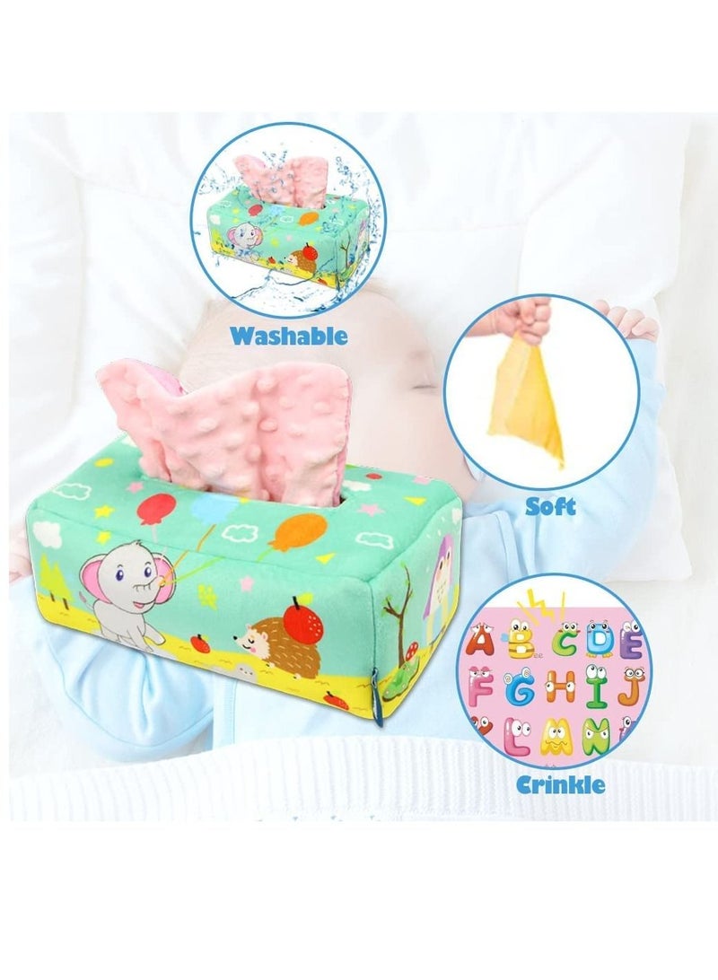 Baby Tissue Box Toy, Montessori Intellectual Sensory Soothing Toys Baby Magic Tissue Box for 1-Year-Old Boys Girls Kids Early Learning Toys Baby Gifts