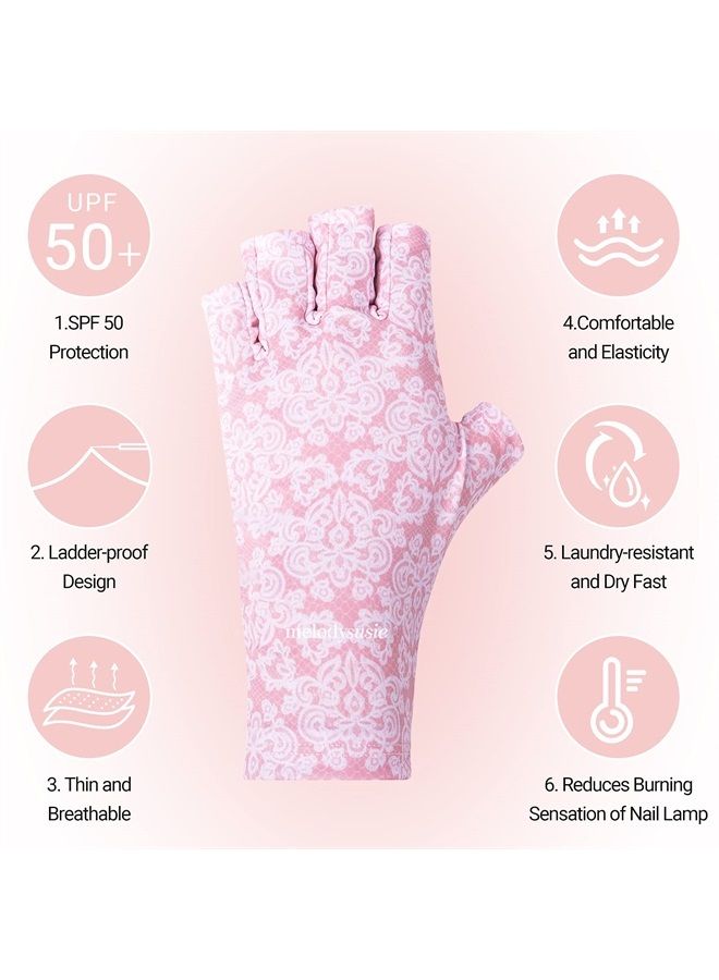 UV Gloves for Nails, UV Lamp Gloves for Manicures Protection, Pink of Love Gel Manicure Gloves, Nail Art Skin Care Fingerless UV Shield Gloves