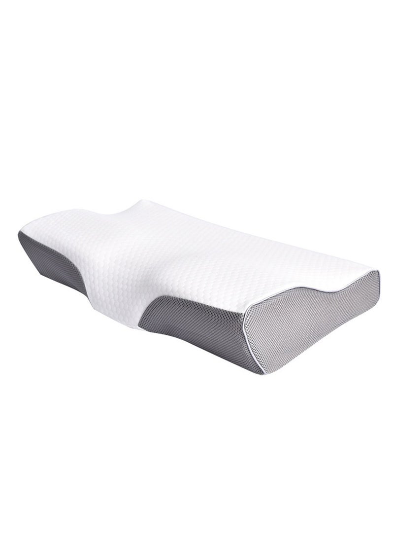 Tycom Memory Foam Pillow Ergonomic Cervical Support Pillow for Head Neck and Shoulder Pain Relief Sleeping Orthopedic Pillow for Side, Back, Stomach Sleepers (White & Gray)