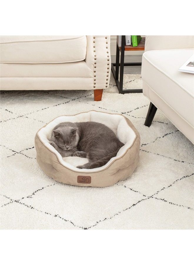 Dog Beds for Small Dogs - Round Cat Beds for Indoor Cats, Washable Pet Bed for Puppy and Kitten with Slip-Resistant Bottom, 20 Inches, Taupe