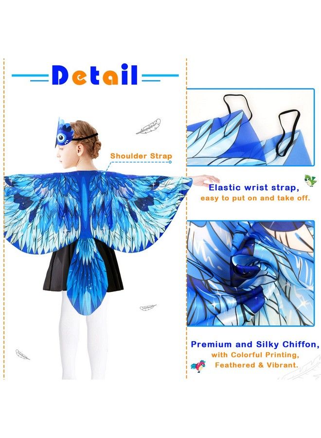 Birdwingscostume For Kids And Headband Eagleparrot Dressupwings For Girls Boys Halloweenparty Favors (Blue)