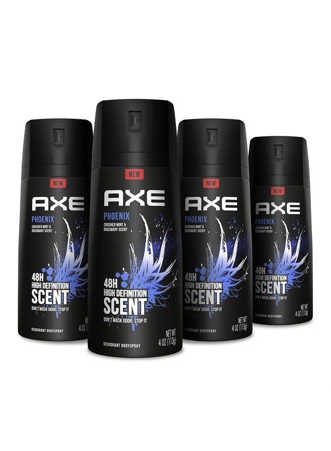 Axe Body Spray Deodorant For Long Lasting Odor Protection, Phoenix Deodorant For Men Formulated Without Aluminum 4oz 4 Count