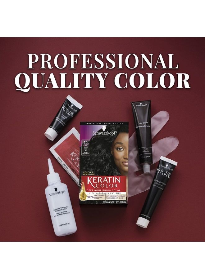 Keratin Color, Color & Moisture Permanent Hair Color Cream, 1.2 Jet Black, 1 Kit (Packaging May Vary)