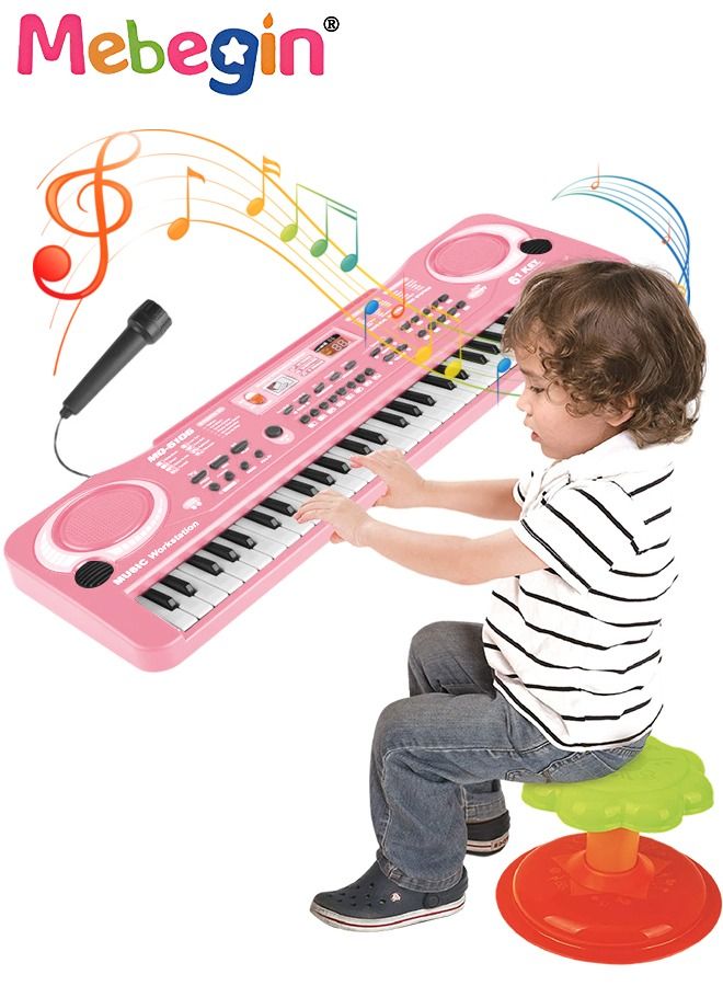 61 Keyboard Multifunction Electronic Piano Toy with Microphone Portable Record Function Musical Instrument Toy Include 6 Demos 8 Sounds Educational Learning Toy for Boys Girls Birthday Gifts