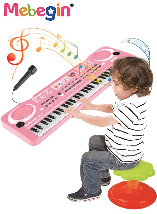 61-key Piano Keyboard Toy with Microphone, Multifunctional Electronic Piano Toy, Preschool Learning Educational Instruments Toy, Great Toddler Musical Toy, Suitable for Kids and Beginners to Practice,  54*17*5.5cm, 4 AA Batteries Required(Not Included)