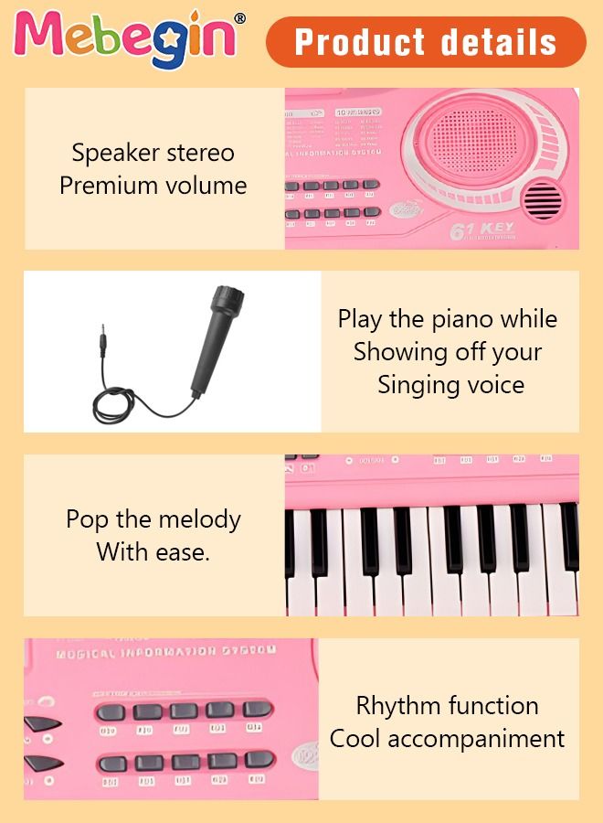 61-key Piano Keyboard Toy with Microphone, Multifunctional Electronic Piano Toy, Preschool Learning Educational Instruments Toy, Great Toddler Musical Toy, Suitable for Kids and Beginners to Practice,  54*17*5.5cm, 4 AA Batteries Required(Not Included)