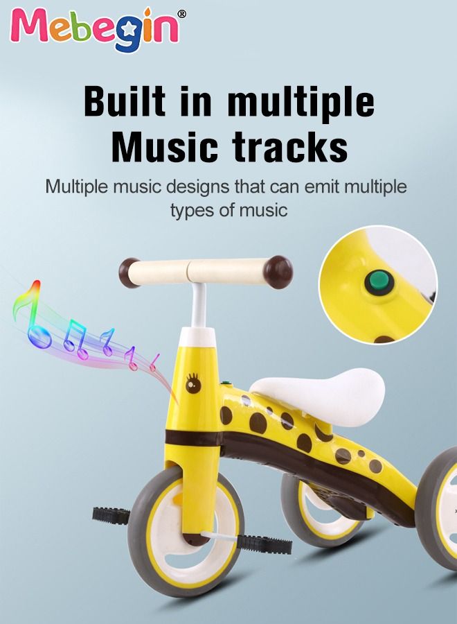 3-Wheel Balance Bike, Ride-On Tricycle with Music Button, Toddler Safe Trikes with Anti-slip Pedals and Comfortable Seat, Cartoon Training Bicycle, Easy Assembly, Ideal Gift for Kids
