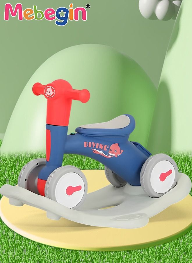 2 in 1 Interactive Rocking Horse with Rocking Base and Music, Fun Toddler Rocker with Rocking and Sliding Ways to Play, Removable Ride-on Rocking Animal with 4 Silence Wheels, Creative Early Education Toy, Easy to Swing and Assemble