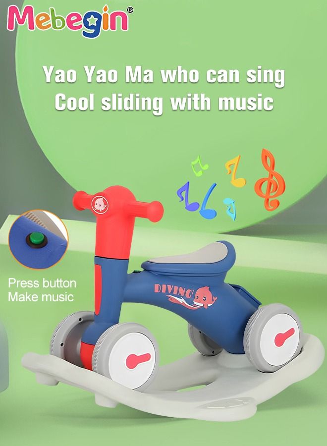 2 in 1 Interactive Rocking Horse with Rocking Base and Music, Fun Toddler Rocker with Rocking and Sliding Ways to Play, Removable Ride-on Rocking Animal with 4 Silence Wheels, Creative Early Education Toy, Easy to Swing and Assemble
