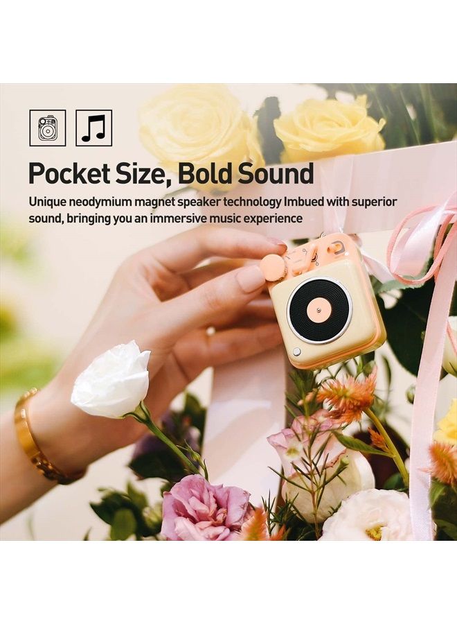 Mini Bluetooth Speaker, Button Metal 3W Portable Vintage Wireless Rechargeable High Definition Loud Volume Audio Speaker with Lanyard, Classic Retro Gift for Birthday Outdoor