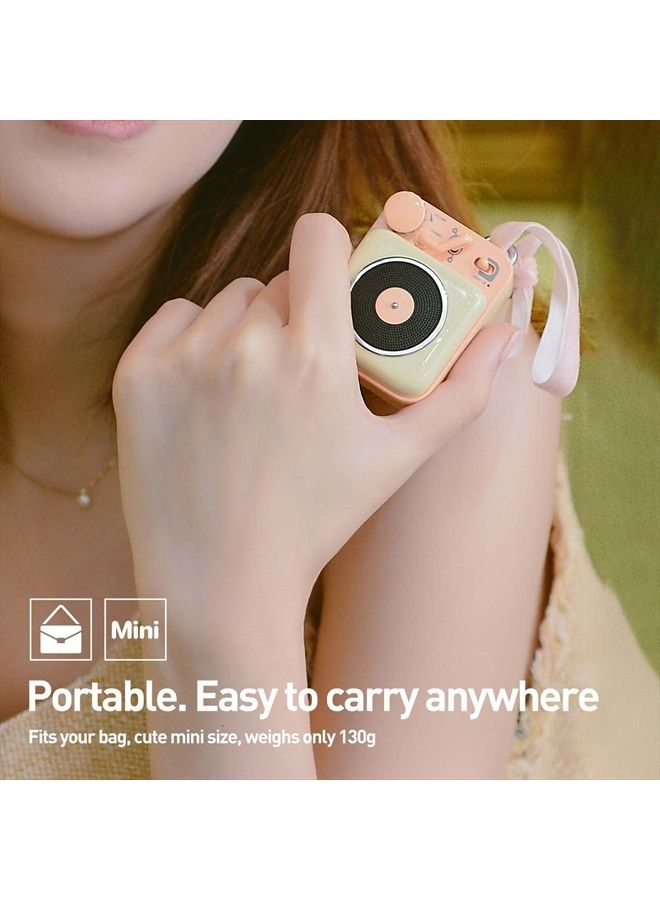 Mini Bluetooth Speaker, Button Metal 3W Portable Vintage Wireless Rechargeable High Definition Loud Volume Audio Speaker with Lanyard, Classic Retro Gift for Birthday Outdoor