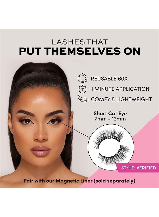 Magnetic Eyelashes - Verified | Long Magnetic Lashes, 60 Wears Reusable Volume Faux Mink Lashes, Dramatic Cat Eye - 1 Pair