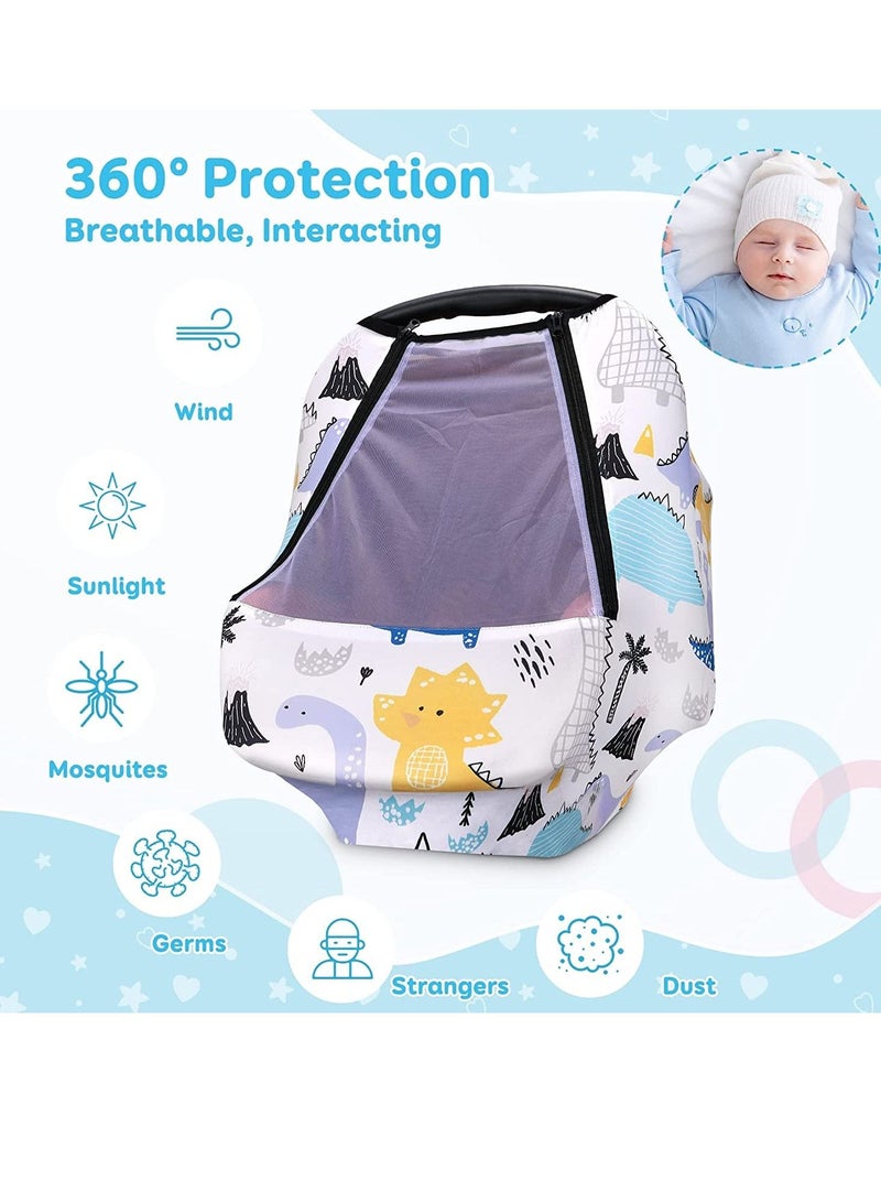 Car Baby Seat Covers, Baby Car Seat Stroller Canopy with Breathable Zipperable Peep Window, Mosquito Net, Elastic Wind Sun Protection Cute Cover for Girls Boys