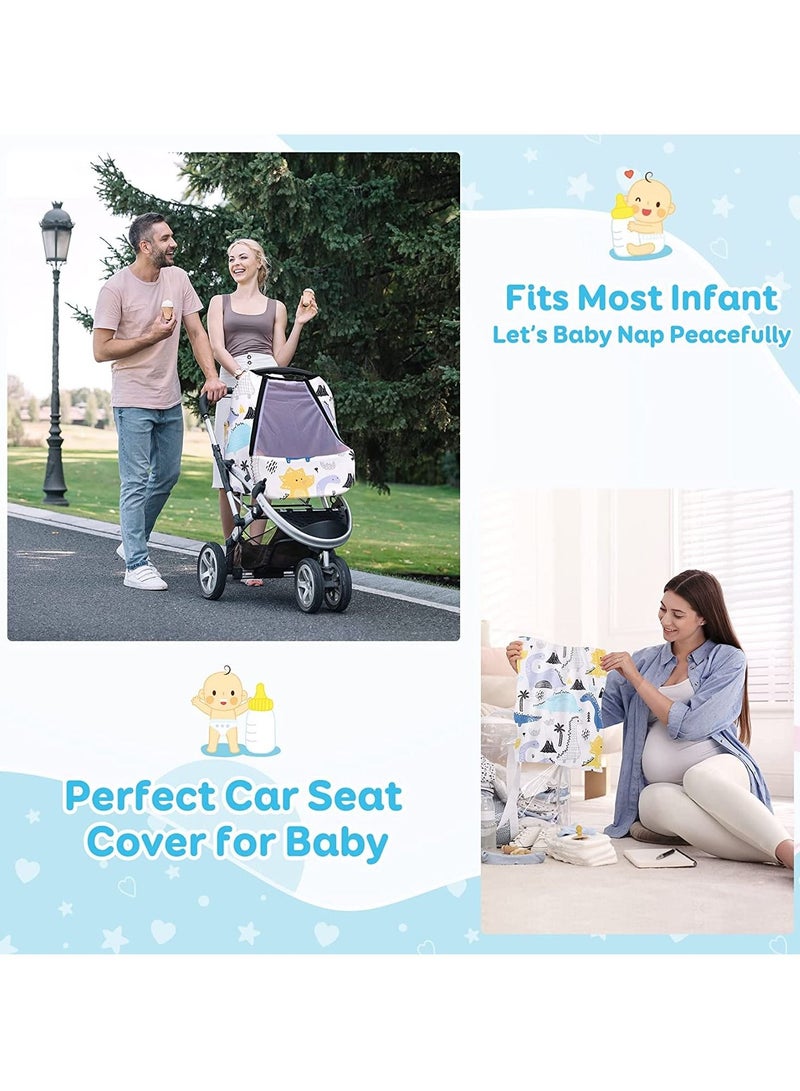 Car Baby Seat Covers, Baby Car Seat Stroller Canopy with Breathable Zipperable Peep Window, Mosquito Net, Elastic Wind Sun Protection Cute Cover for Girls Boys