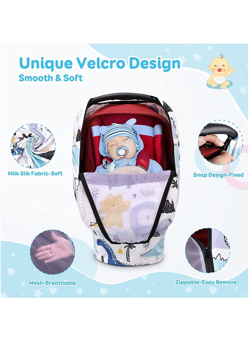 Car Baby Seat Covers, Baby Car Seat Stroller Canopy with Breathable Zipperable Peep Window, Mosquito Net, Elastic Wind Sun Protection Cute Cover for Girls Boys