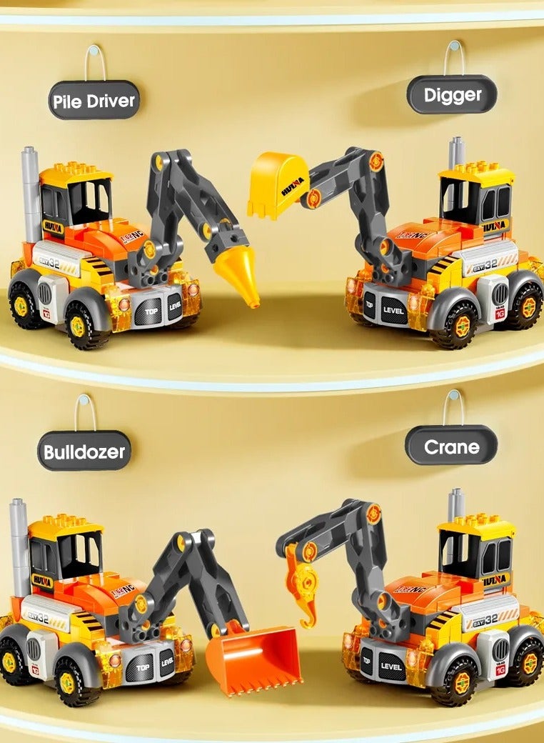 Construction Vehicle Toys 6 in 1, Big Blocks Building Set FL1659 for Boys and Girls 3+ Years Old, Toy Car for Kids to Learn and Enjoy (141 Pieces)